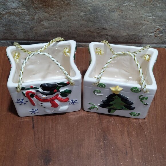 Ceramic Christmas Tree Snowman Gift Candy Bag Lot of 2 - Picture 8 of 12